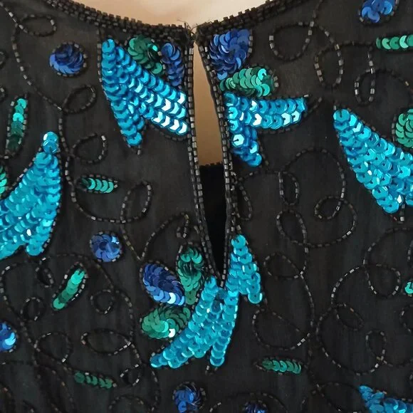 Vintage Laurence Kazar 100% Silk Beaded Sequin Glam Top Size Small